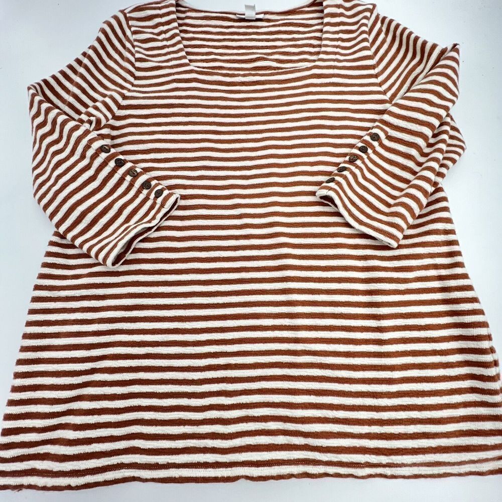 J Jill Striped Lightweight Sweater Sz L 3/4 Sleeve Button Detail Cotton